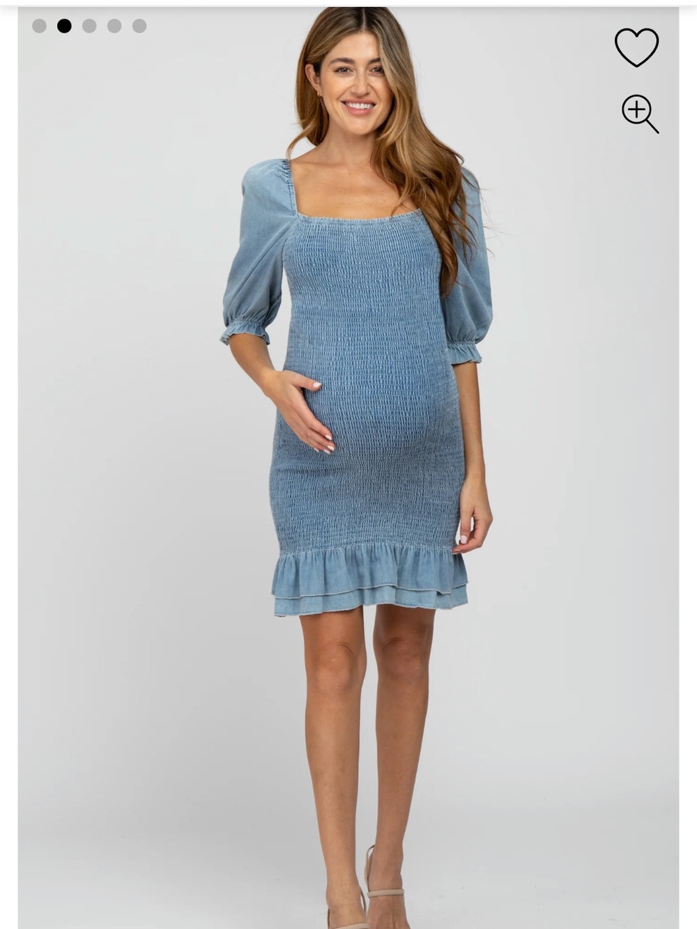 PinkBlush Light Blue Square Neck Smocked Denim Maternity Dress